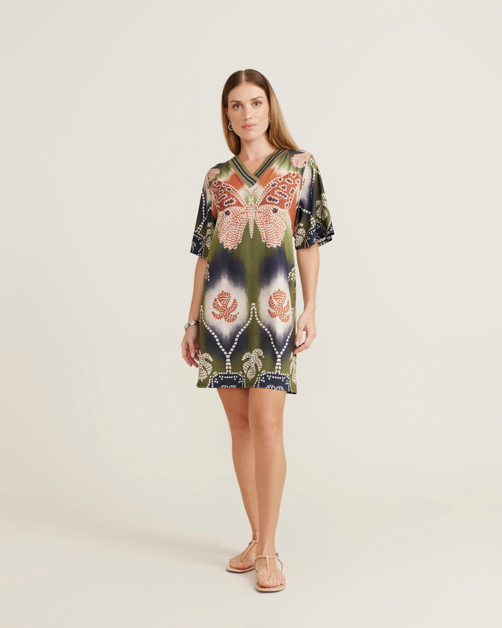 Vestido Curto Estampado Tie Dye Fly - Verde Oliva
