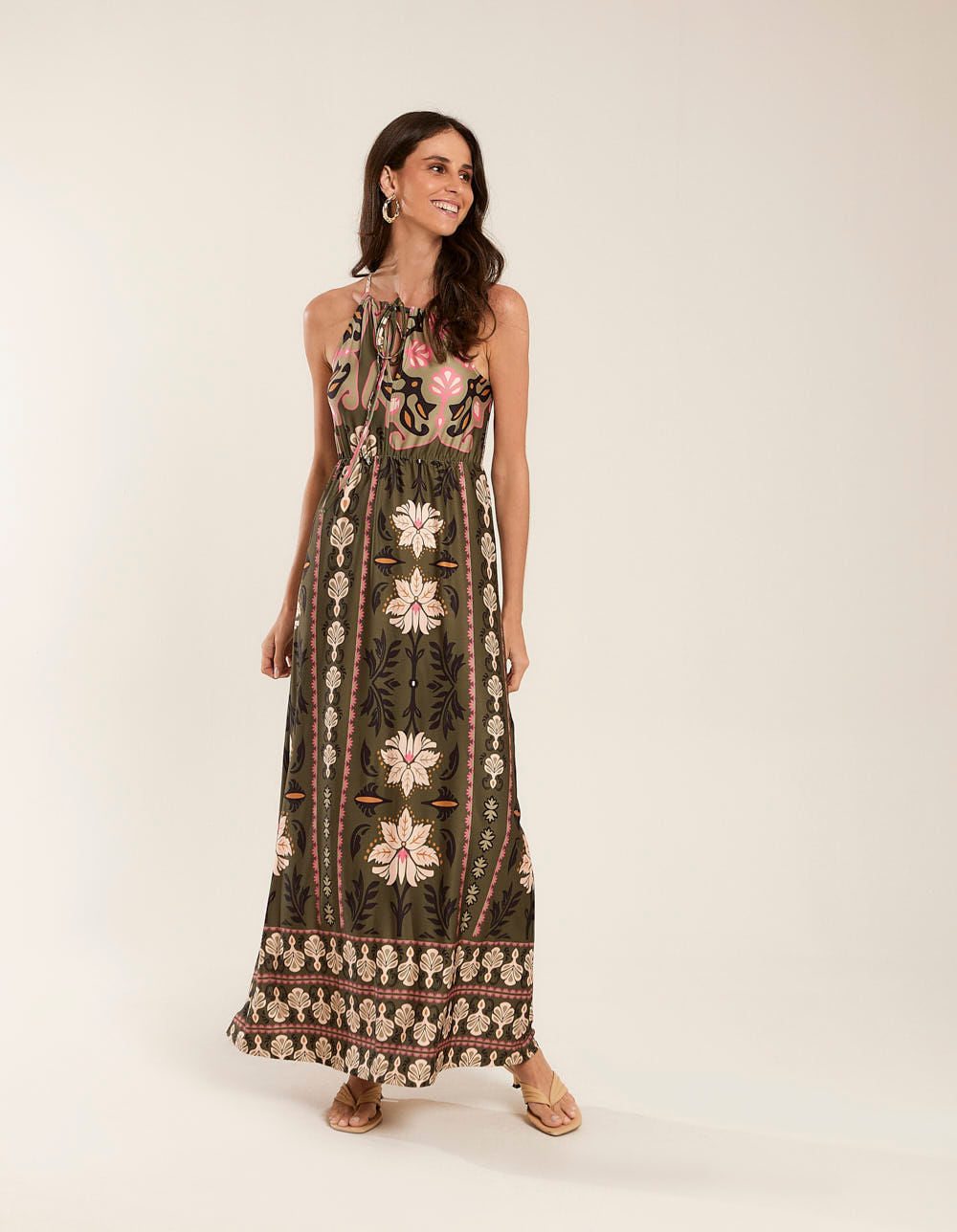 Vestido New Longo Estampado Vivian - Verde Militar