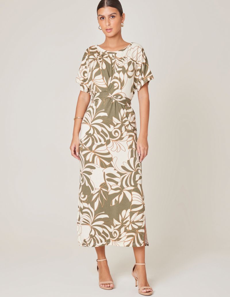 Vestido Midi Estampado Grace - Verde Oliva