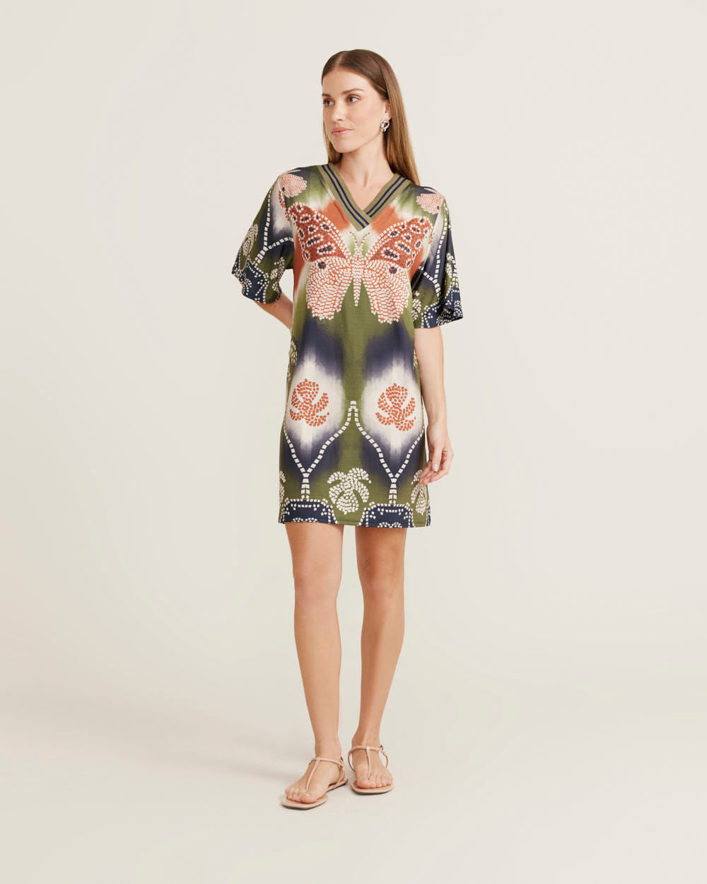 Vestido Curto Estampado Tie Dye Fly - Verde Oliva