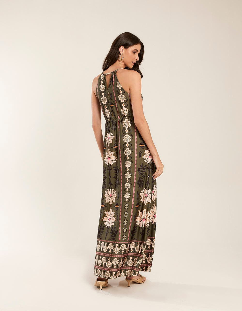 Vestido New Longo Estampado Vivian - Verde Militar
