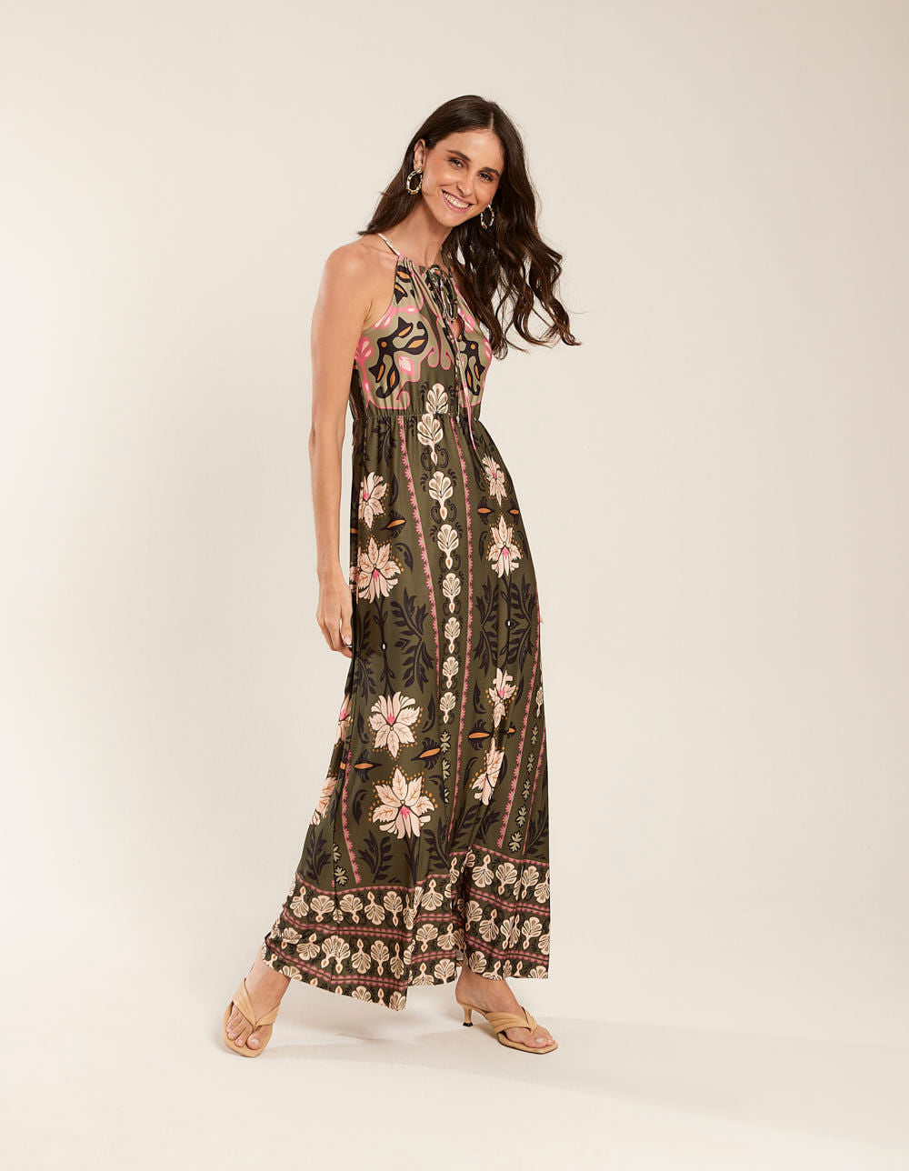 Vestido New Longo Estampado Vivian - Verde Militar