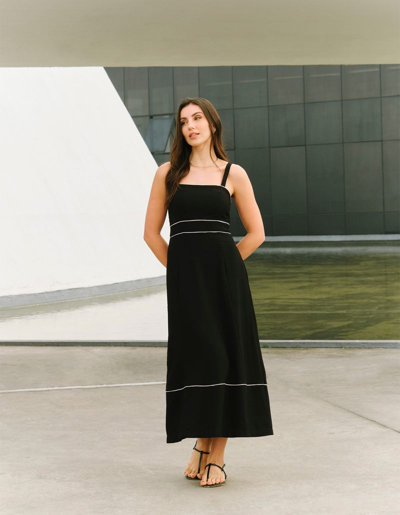 Vestido Vivo Contrastante - Preto