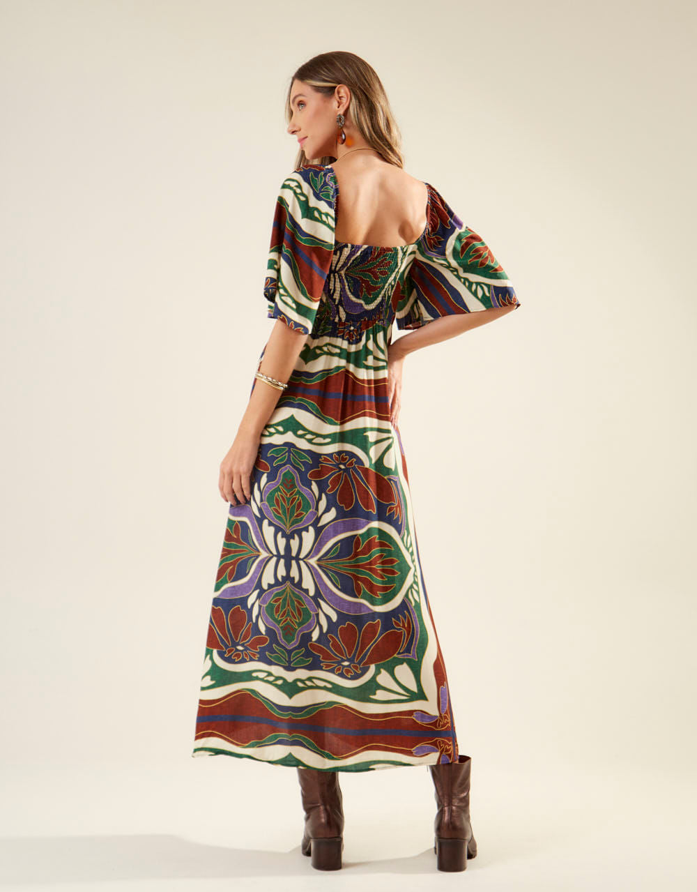 Vestido New Longo Estampado Lenço Laila - Azul Marinho