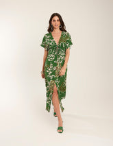 Vestido Midi Fenda Estampado Adriele - Verde